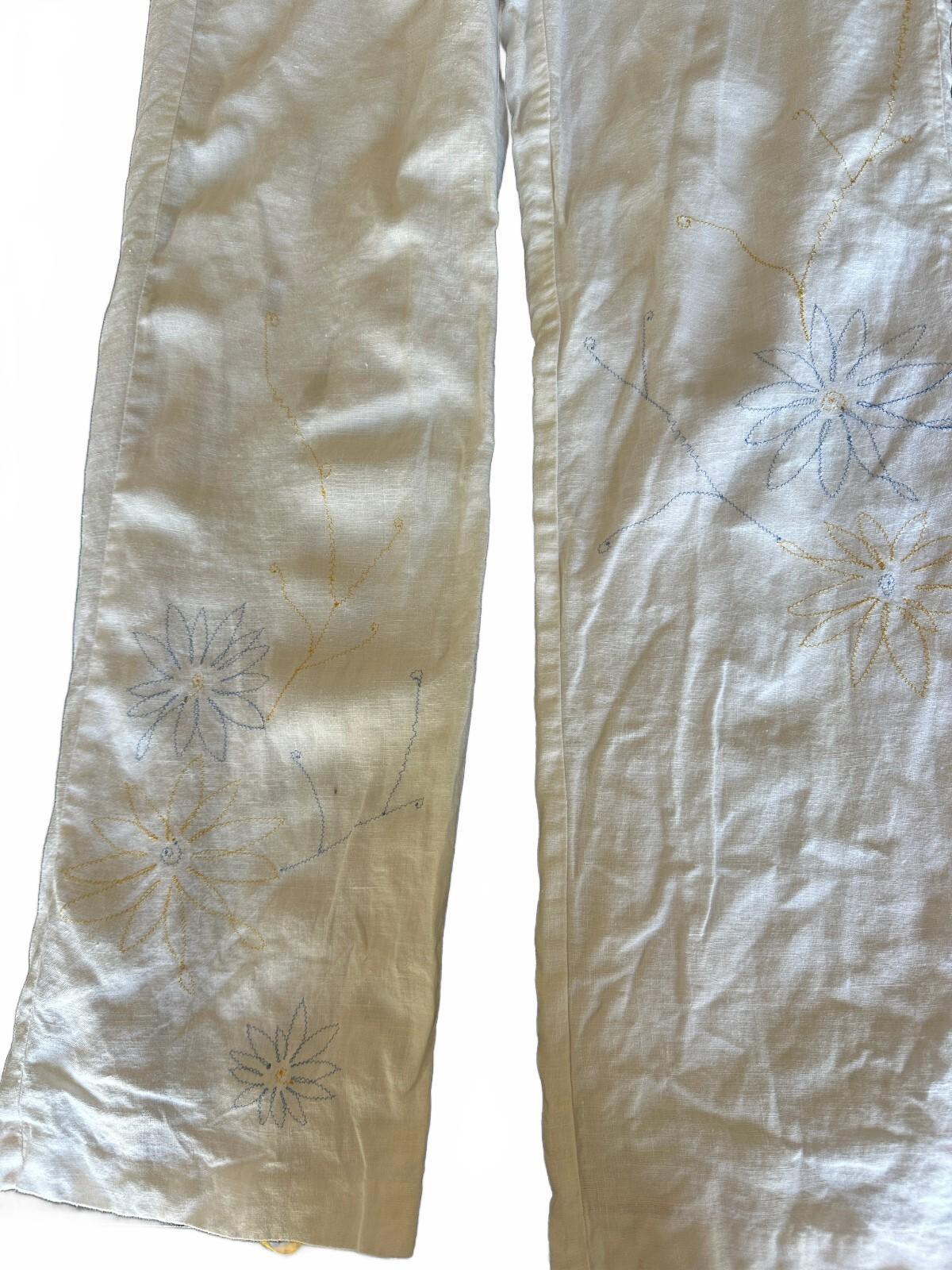 Willi Smith White Linen Embroidered Pants 6