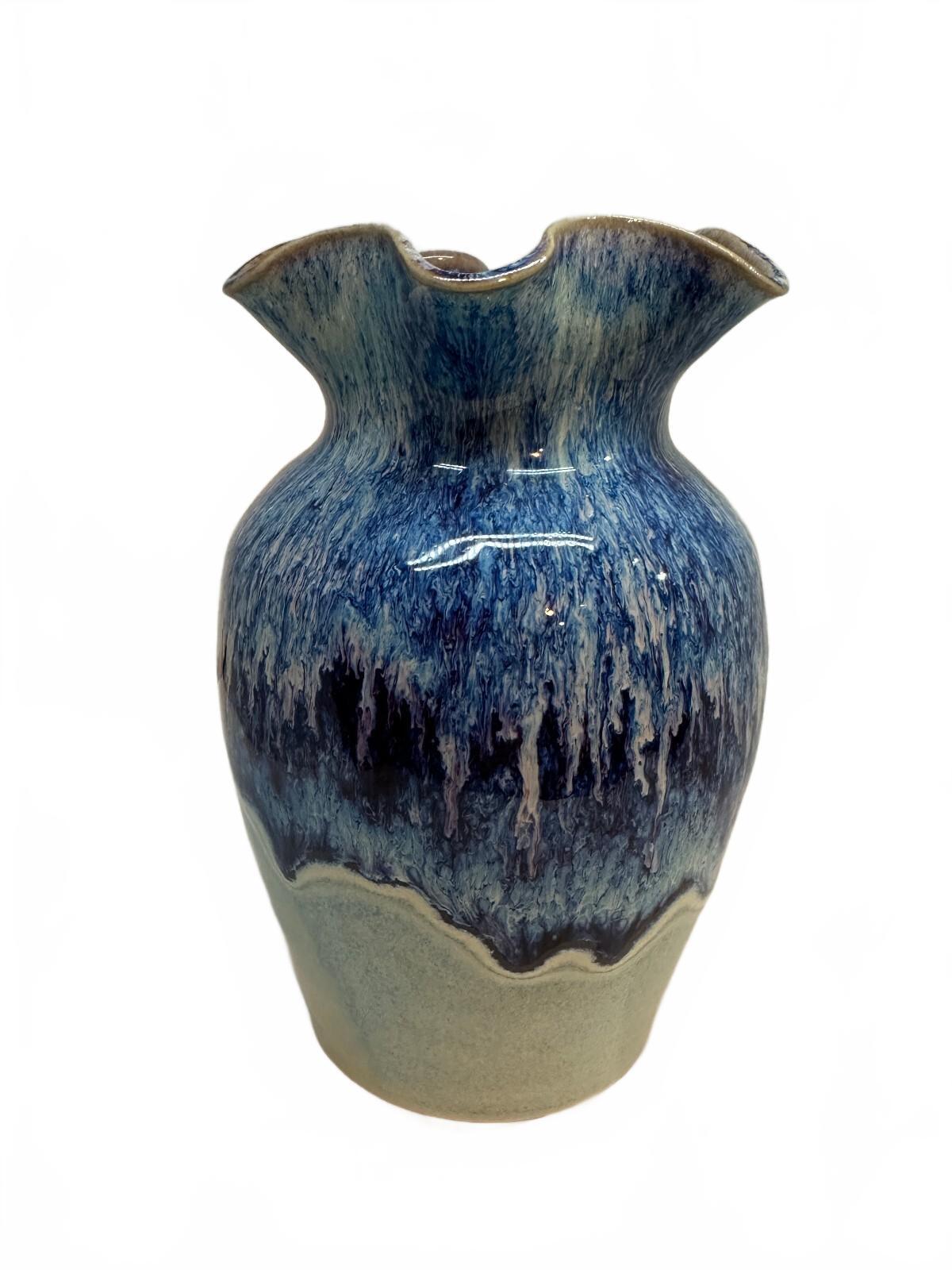 Vintage DK Clay NC Blue Drip Glaze Pottery Vase