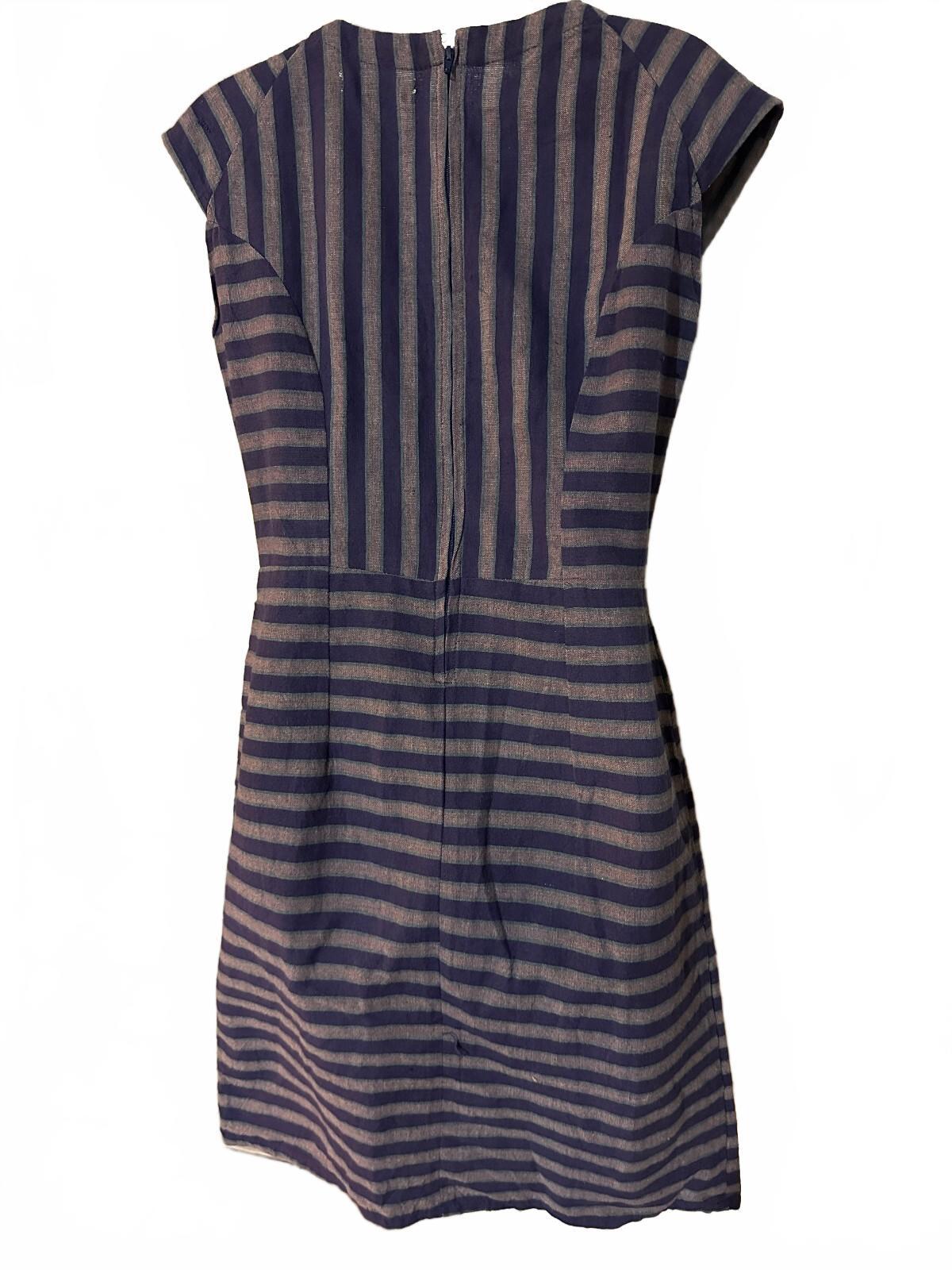 Mata Traders Navy Gray Stripe Cotton Dress S