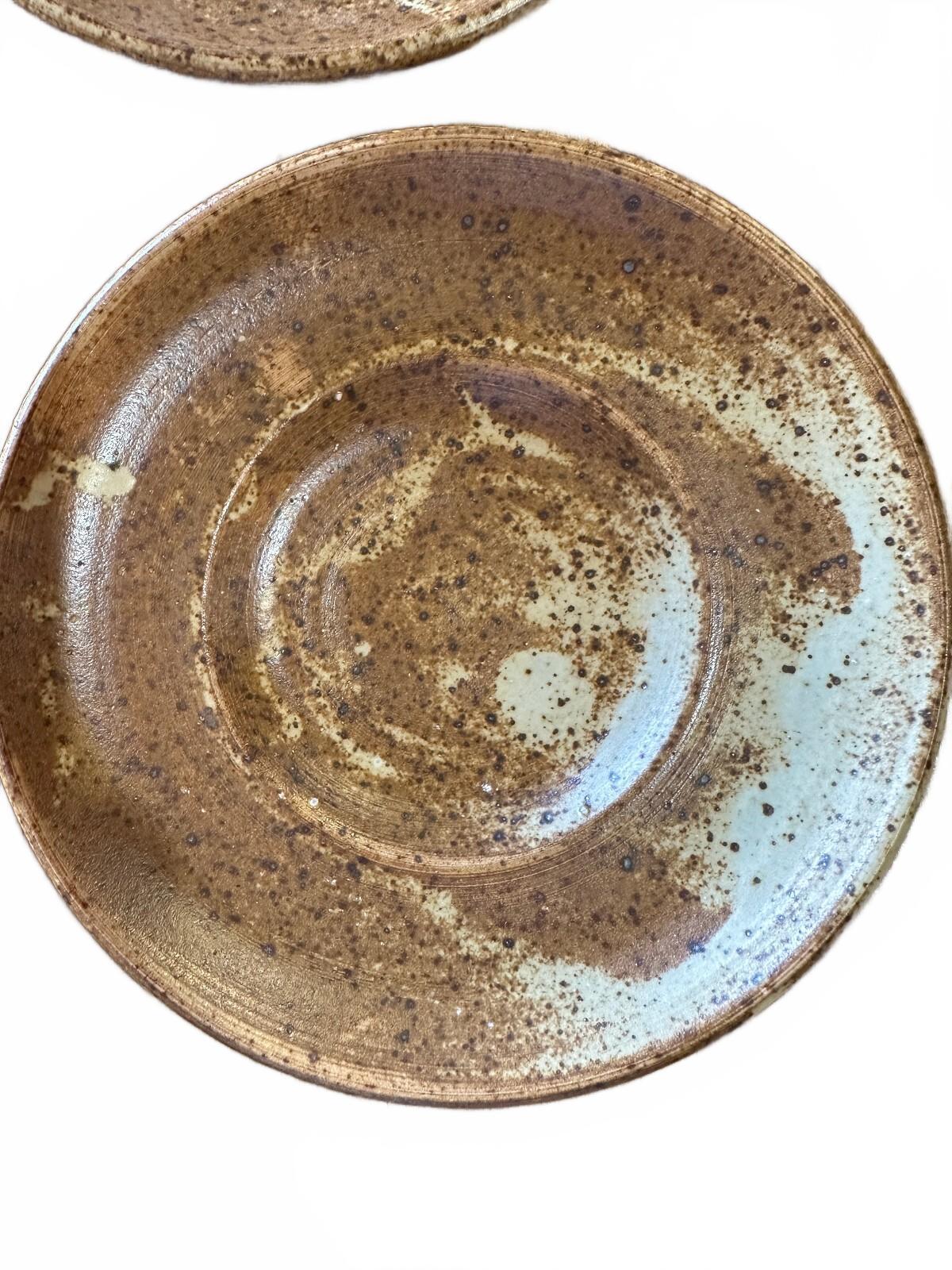 Vintage Studio Pottery Brown Speckled Saucers Set of 5