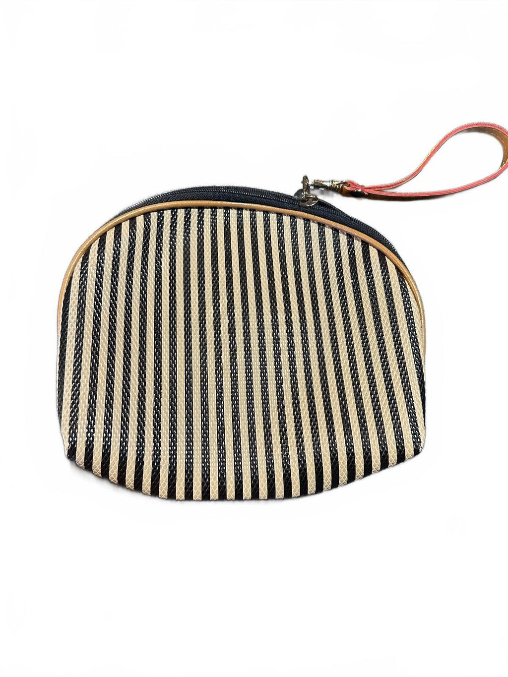 Black Cream Striped Wristlet Cosmetic Pouch