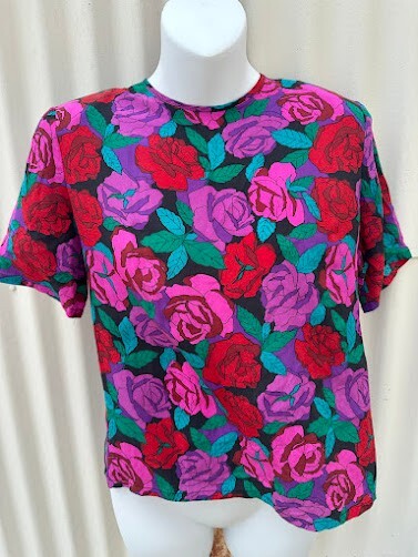 Russ Petites Silk Rose Print Blouse 10P