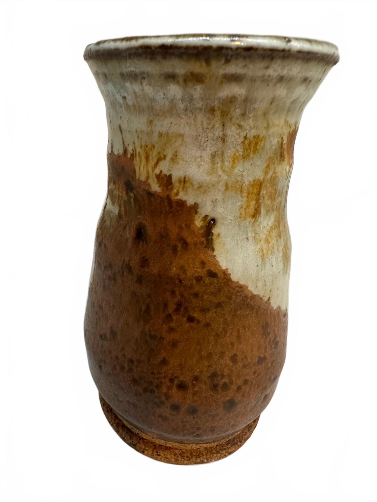 Vintage Brown Cream Drip Glaze Studio Pottery Vase