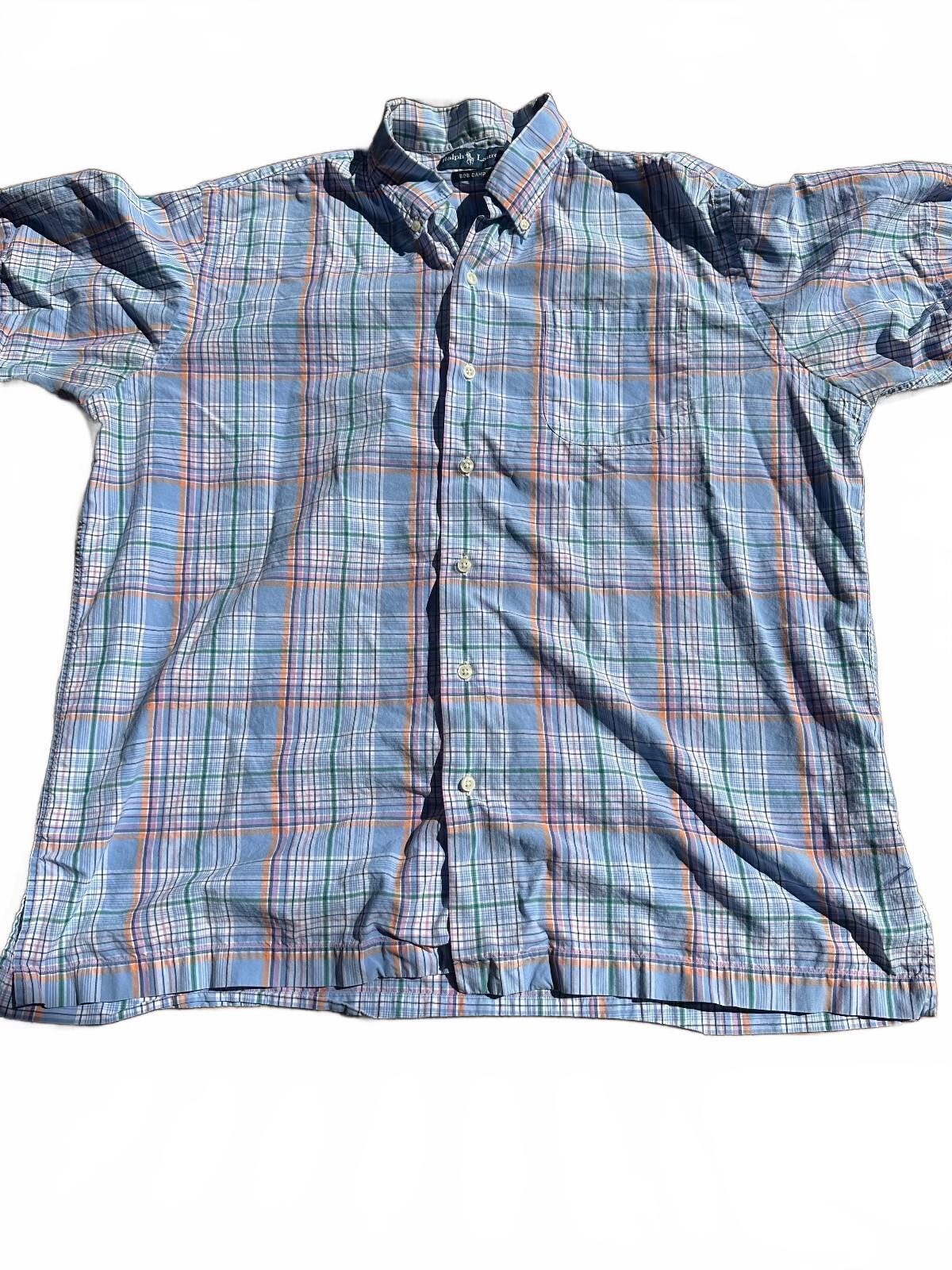 Ralph Lauren Bob Camp Large Blue Madras Plaid Shirt