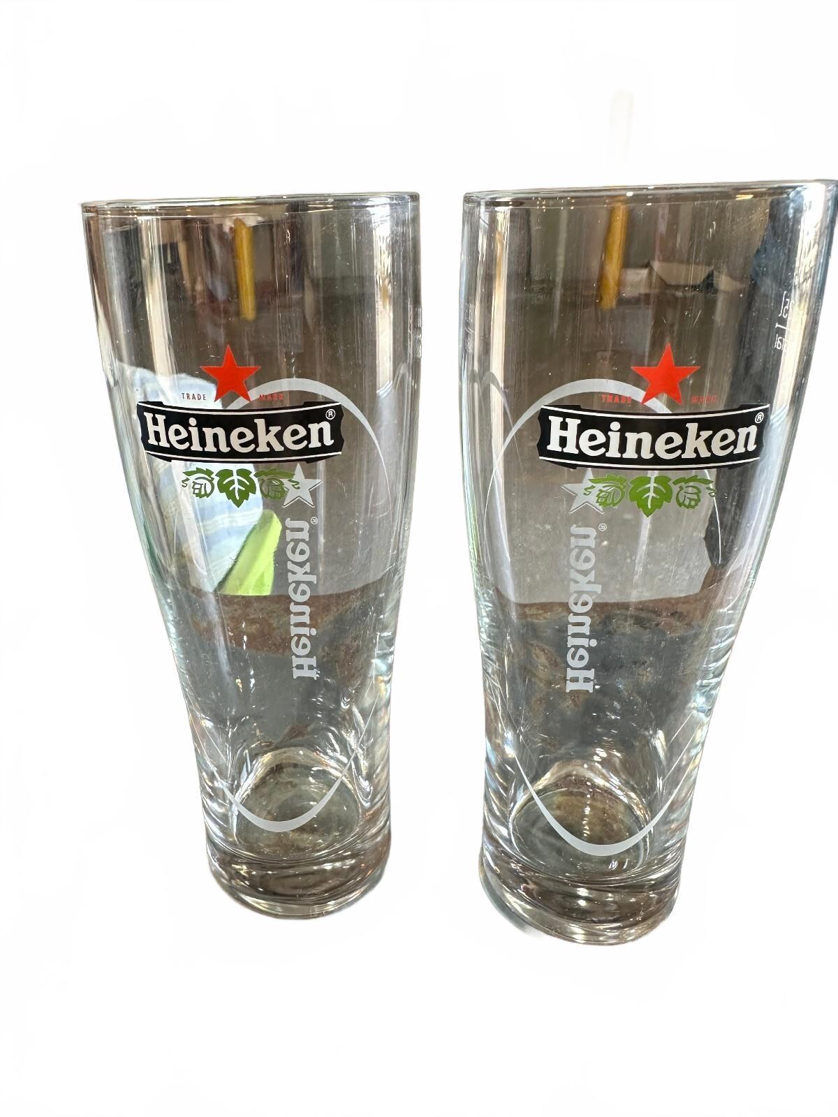 2 Heineken 0.25L Red Star Pilsner Beer Glasses 6.5"