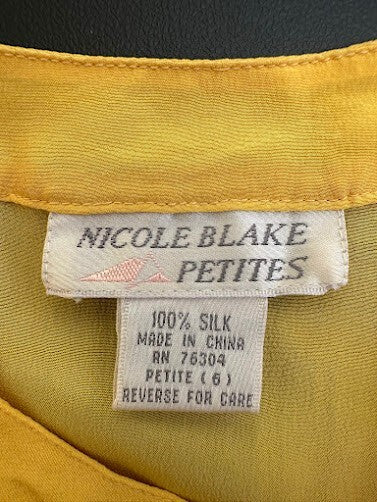 Nicole Blake Petites Yellow Silk Blouse 6P