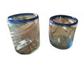 2 Mexican Hand Blown Cobalt Blue Rim Glass Tumblers