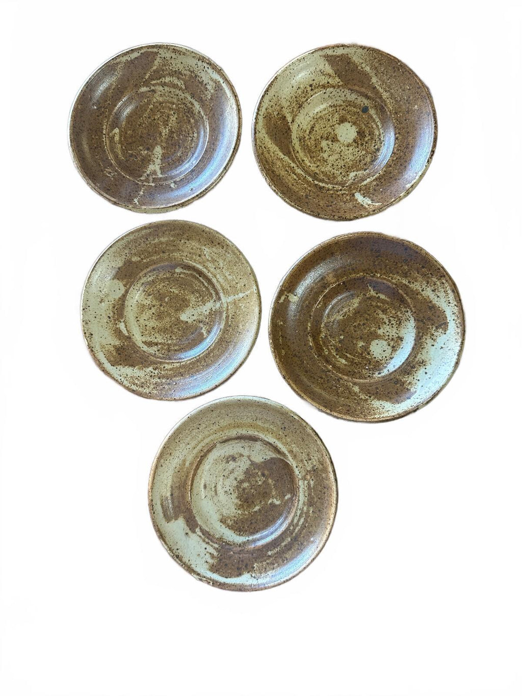 Vintage Studio Pottery Brown Speckled Saucers Set of 5
