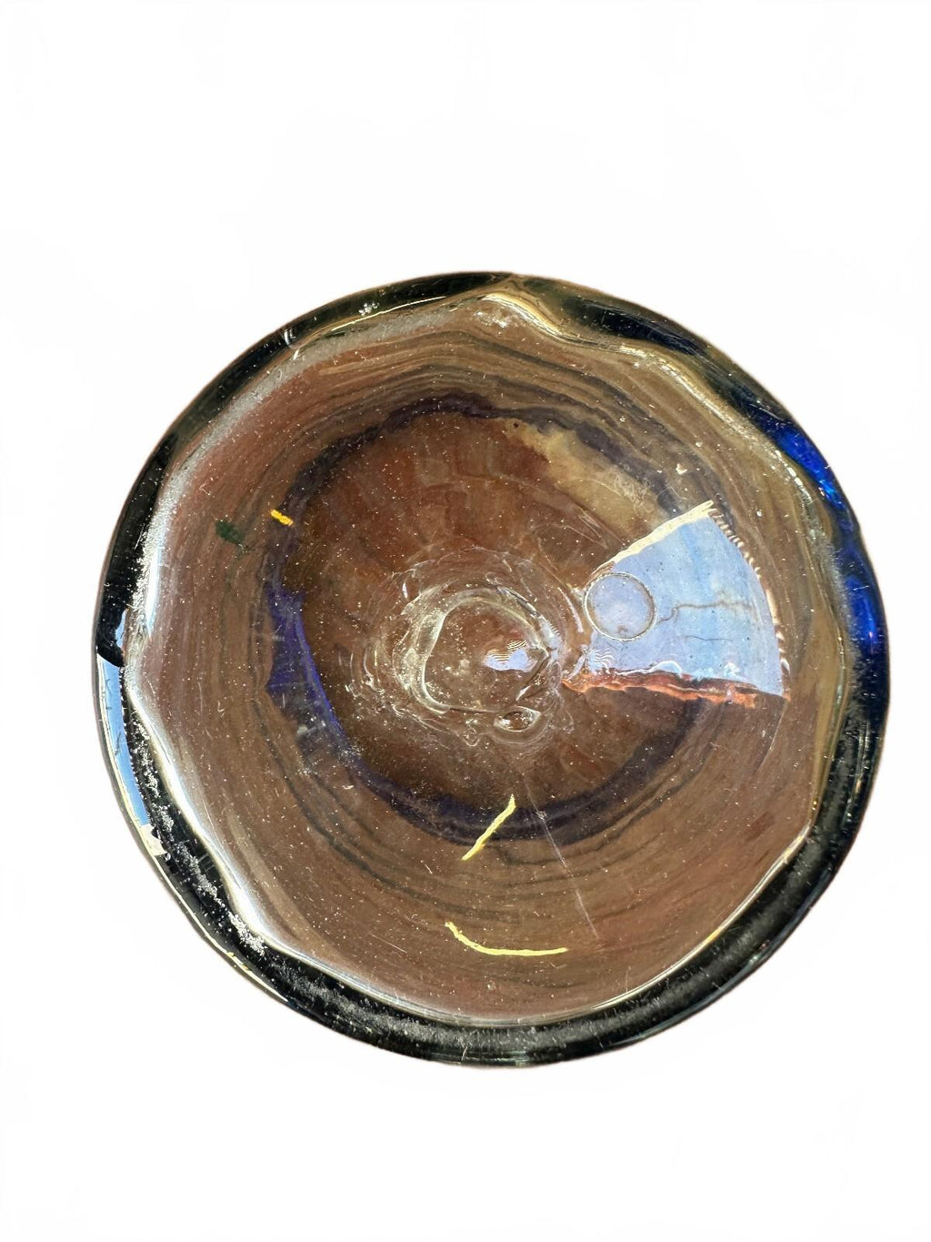 2 Mexican Hand Blown Cobalt Blue Rim Glass Tumblers