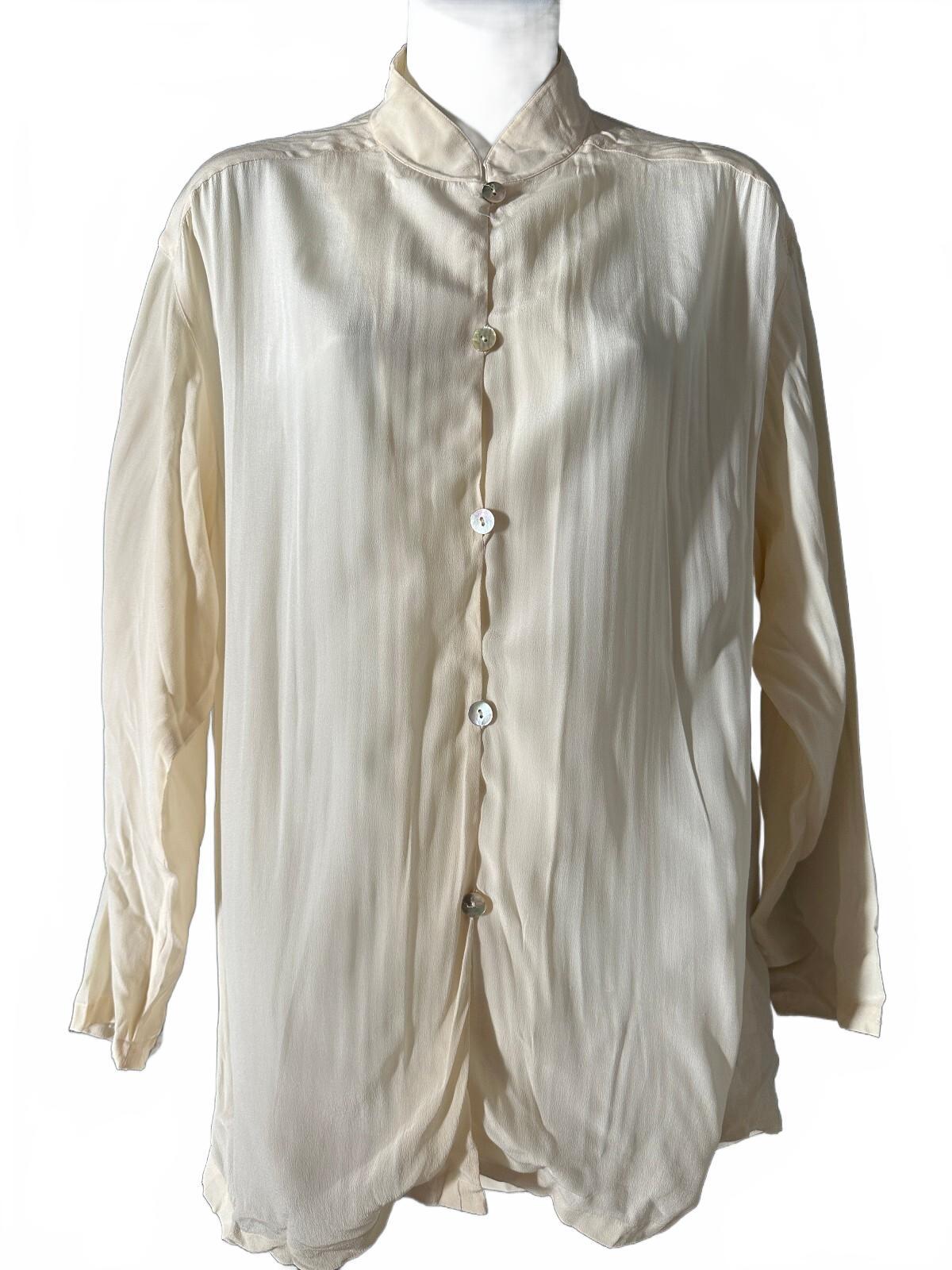 Casual Corner Cream 100% Silk Mandarin Blouse