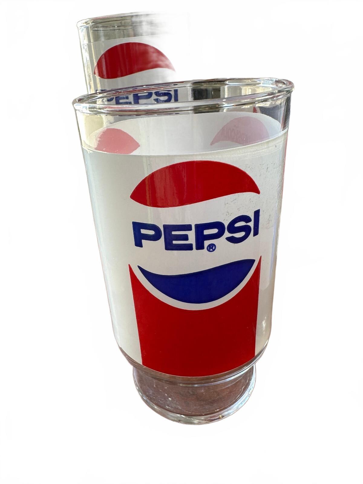 4 Vintage 1970s Pepsi-Cola Red White Blue Glasses