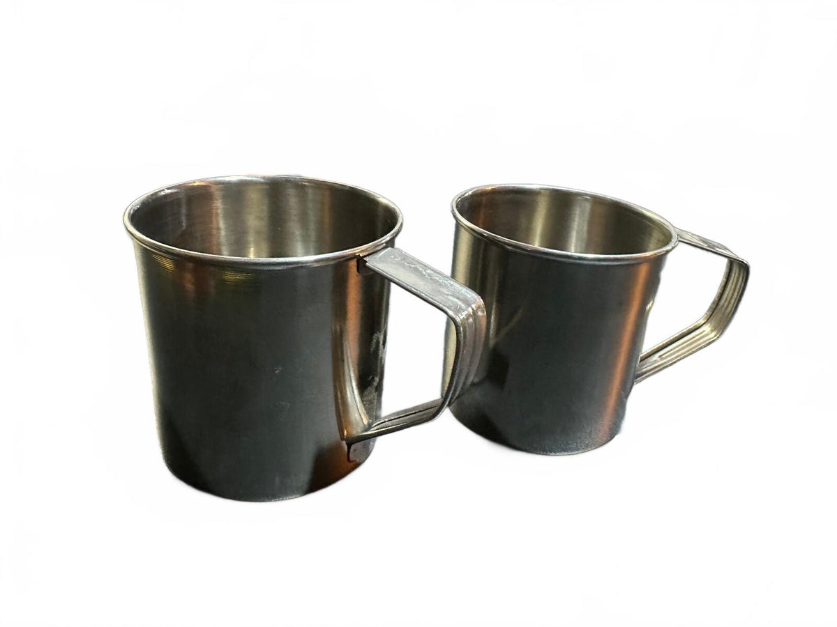 2 Vintage Stainless Steel Camping Mugs Metal Cups