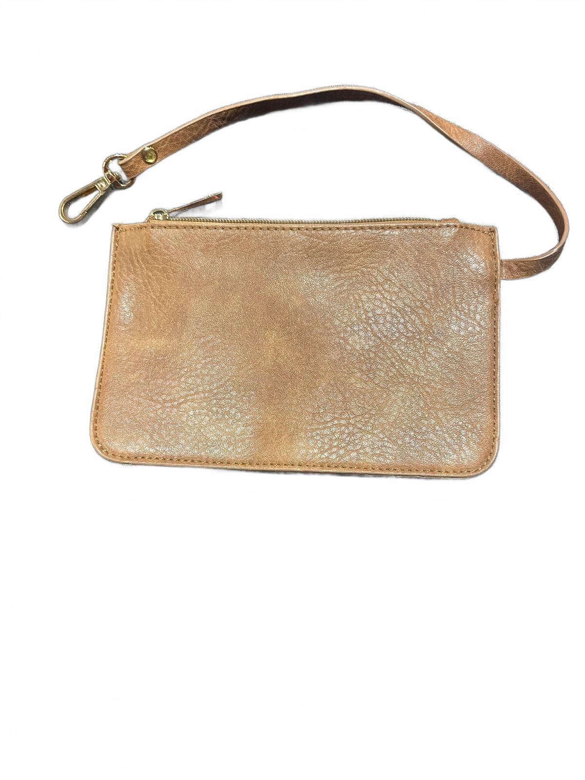 Brown Faux Leather Wristlet Clutch Striped Lining