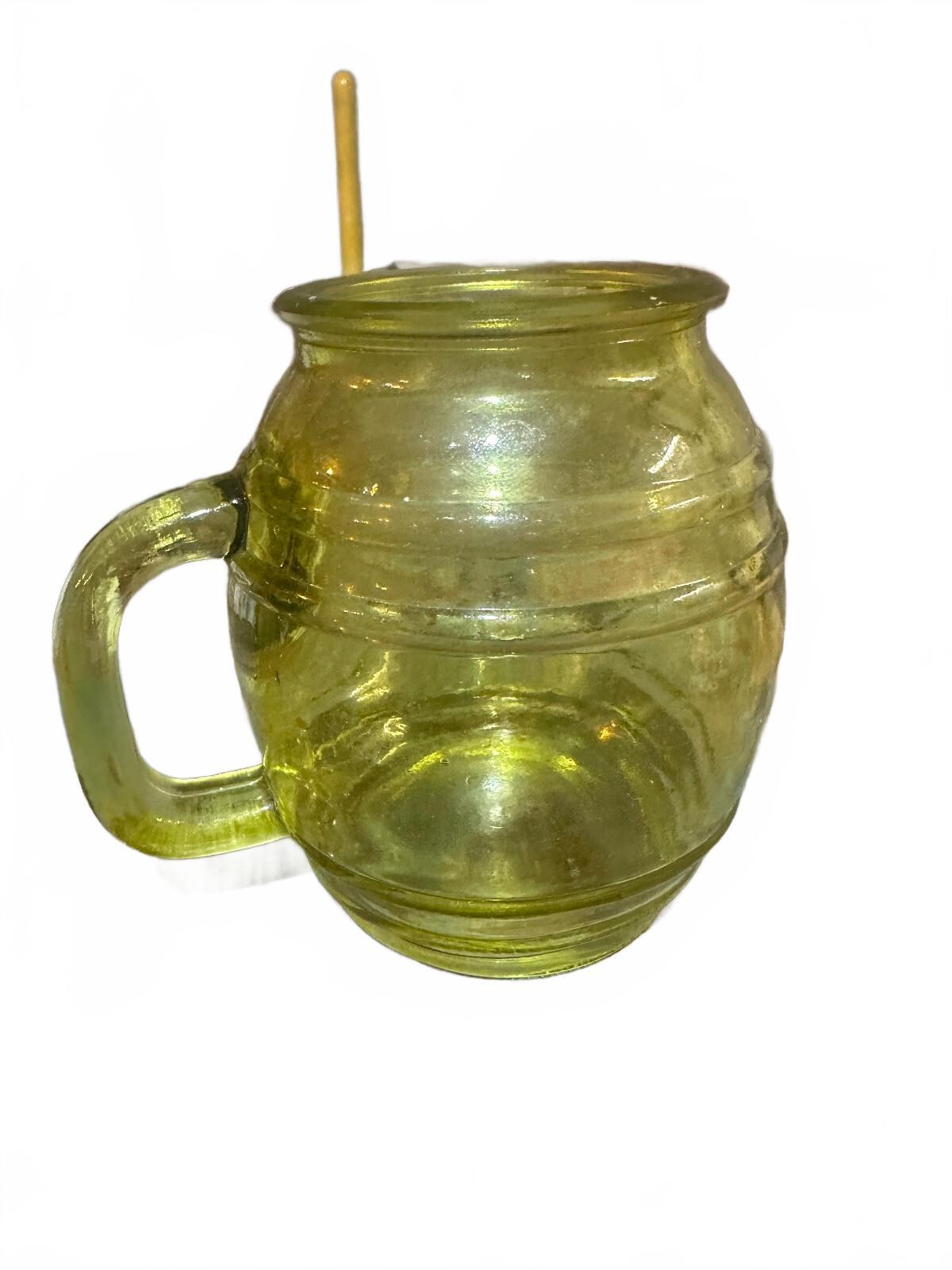 Vintage 1970s Avocado Green Barrel Glass Mug