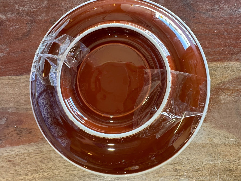 Brown Stoneware Coffee Cup and Saucer Set