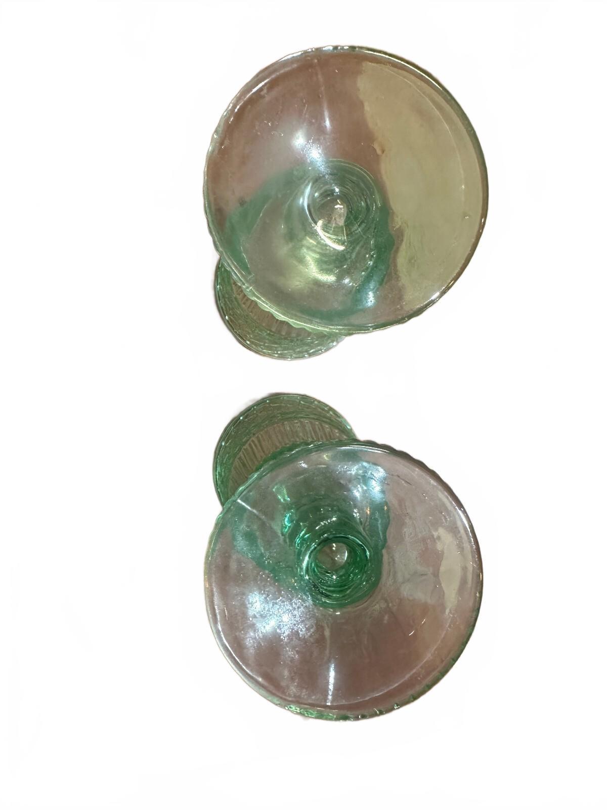Indiana Glass Diamond Point Green Goblets Set of 2