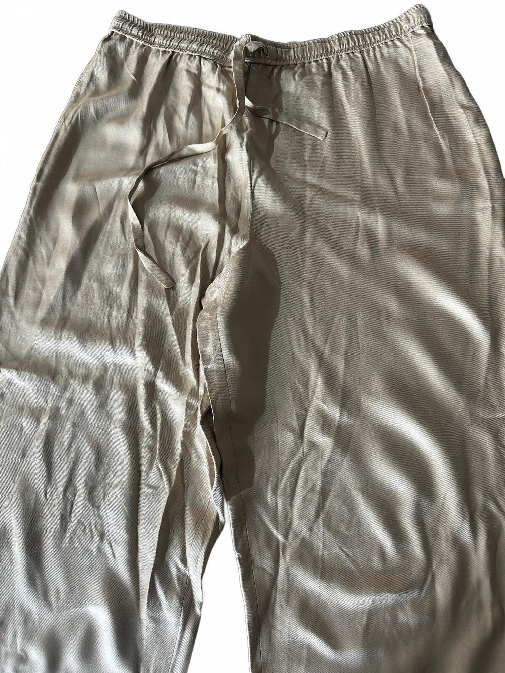 Via Seta 100% Silk Drawstring Pants Tan L