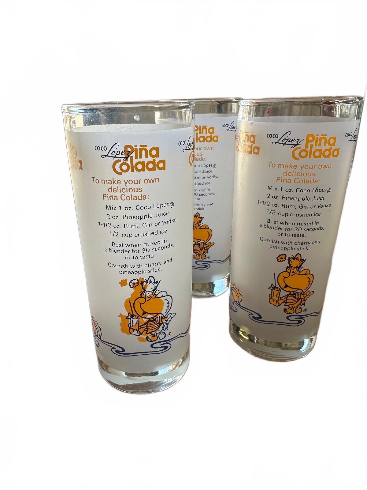 3 Vintage Coco Lopez Pina Colada Recipe Glasses Libbey