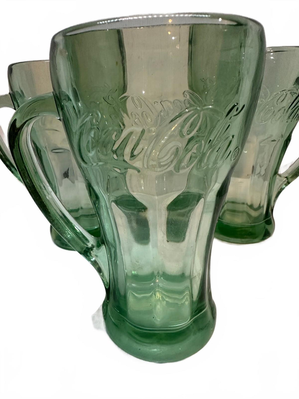 Set of 3 Libbey Coca-Cola Green Glass Handle Mugs
