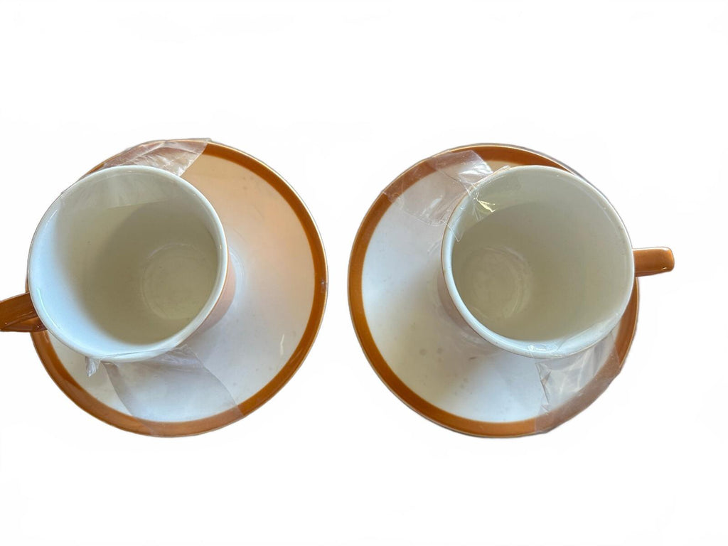 Vintage Rust Brown Stoneware Cups & Saucers Set of 2
