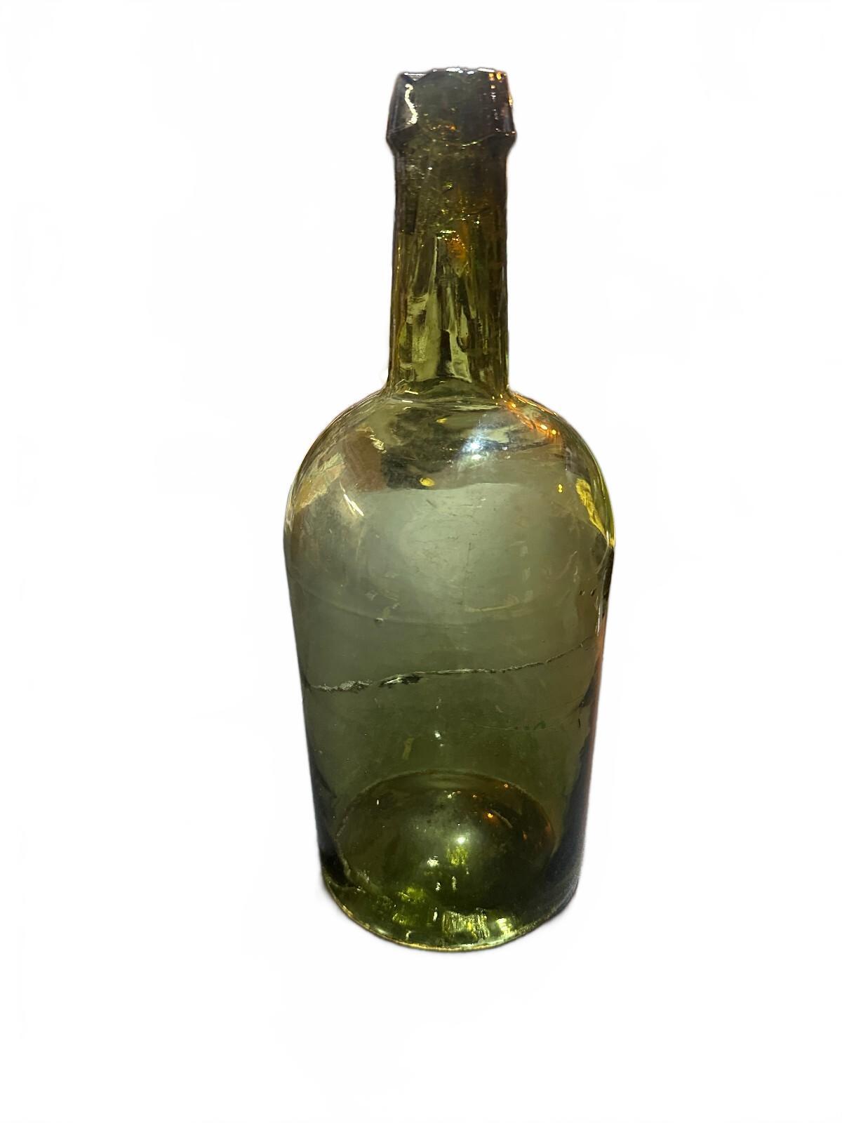 Antique Olive Green Glass Wine Bottle Applied Lip 13"