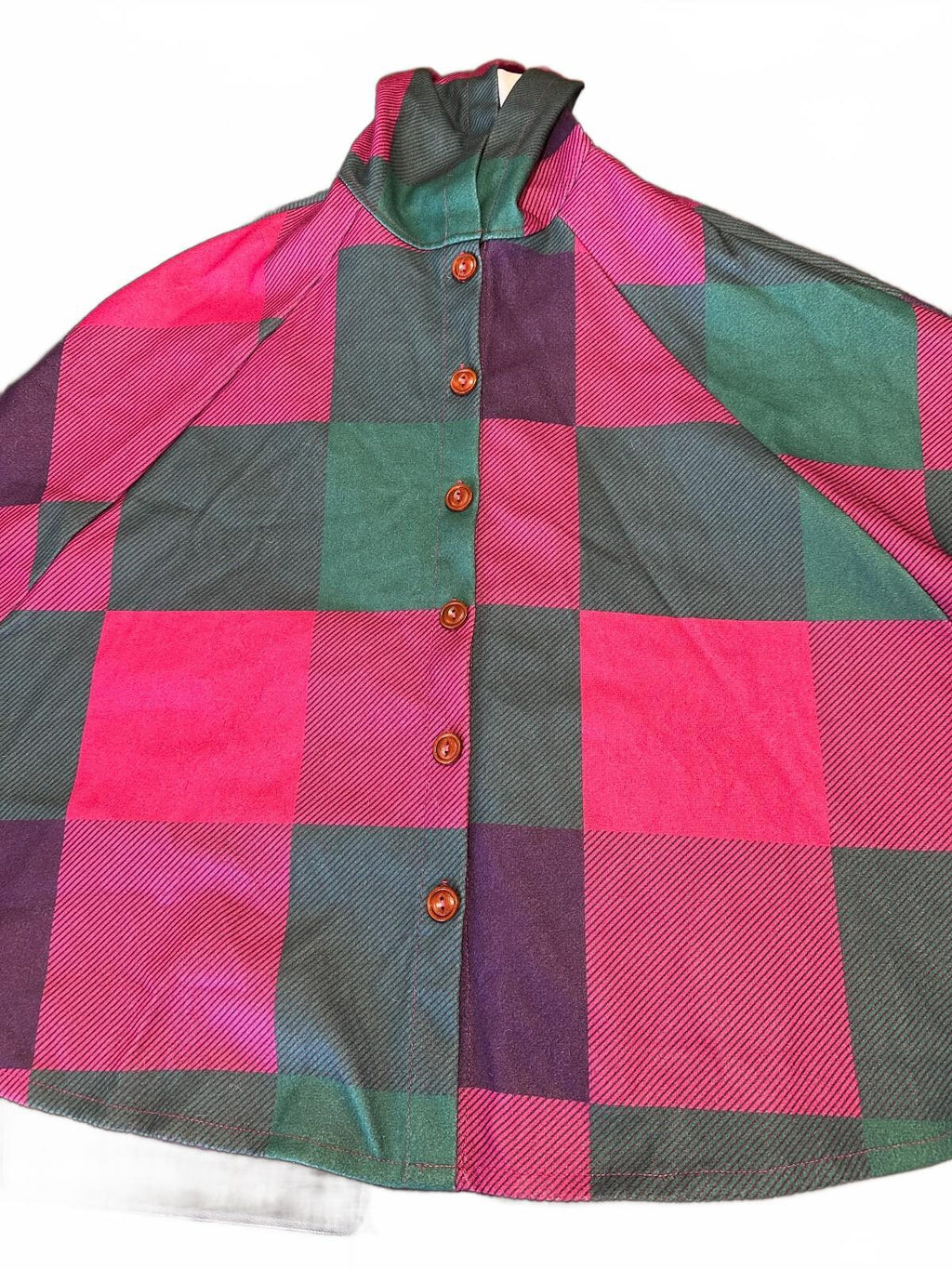 Yo Curic 3XL Plaid Hooded Cape Poncho Pink Green Purple