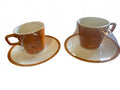 Vintage Rust Brown Stoneware Cups & Saucers Set of 2