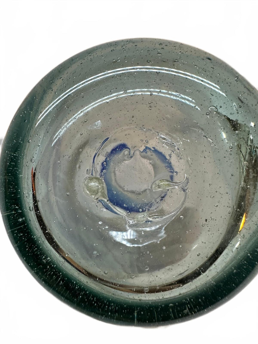 Mexican Hand Blown Glass Vase Cobalt Blue Rim 7.25"