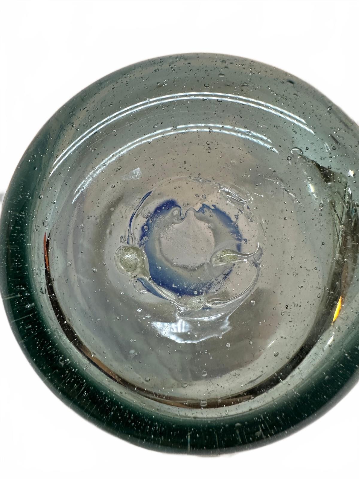 Mexican Hand Blown Glass Vase Cobalt Blue Rim 7.25"