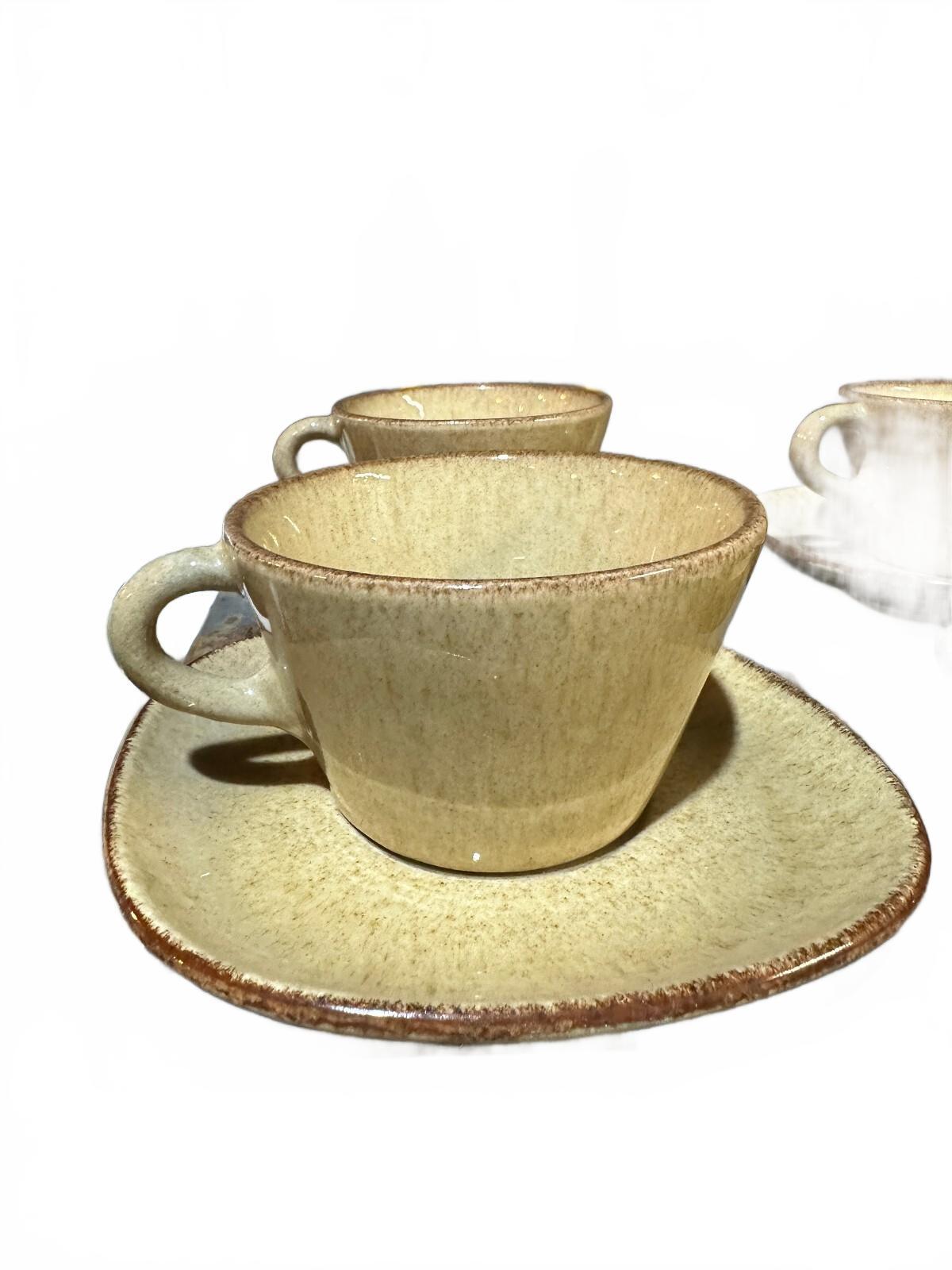 4 Vintage Signed Studio Pottery Cups & Saucers