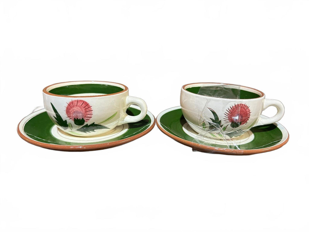 2 Stangl Thistle Cups & Saucers Hand Painted MCM