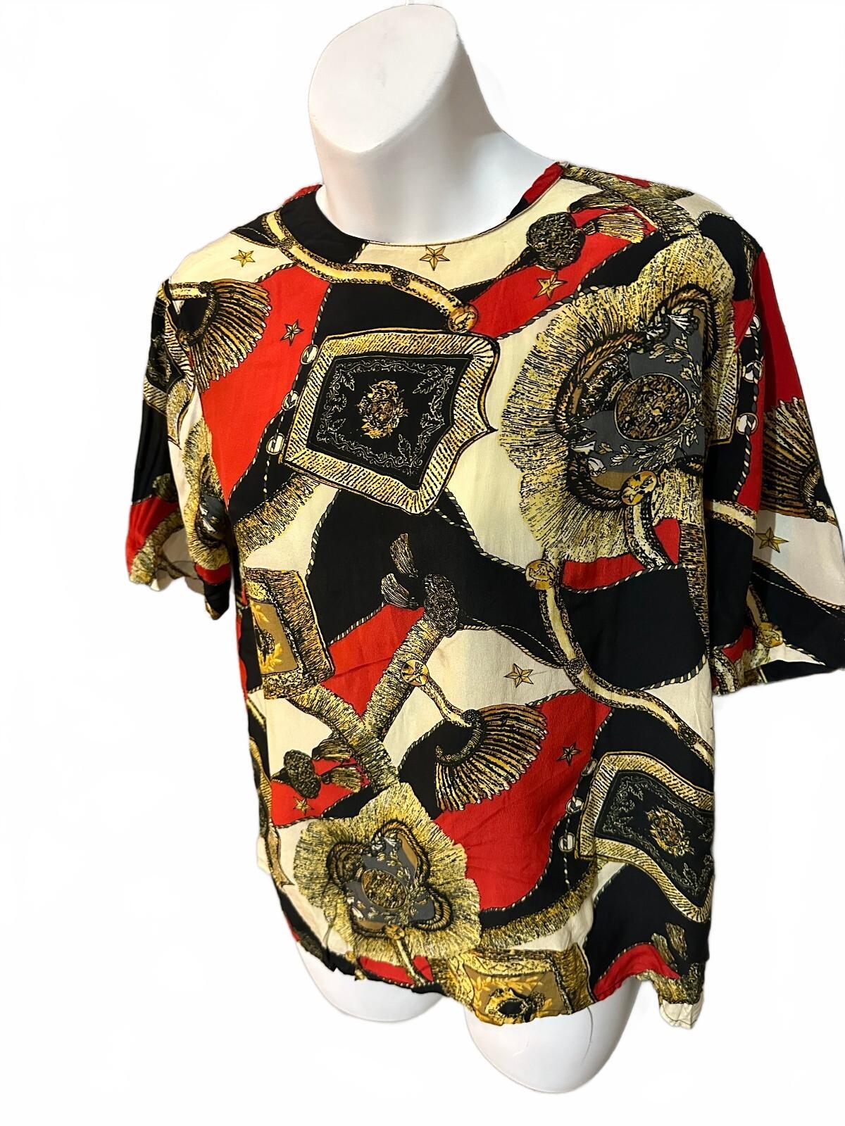 Christie & Jill Silk Print Blouse Red Gold Medium