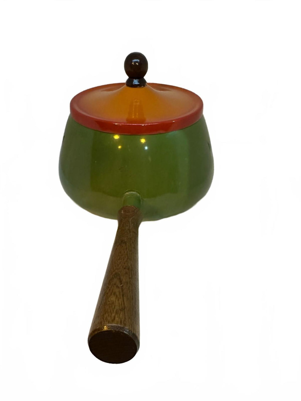 Vintage 1970s Avocado Green Fondue Pot Orange Lid