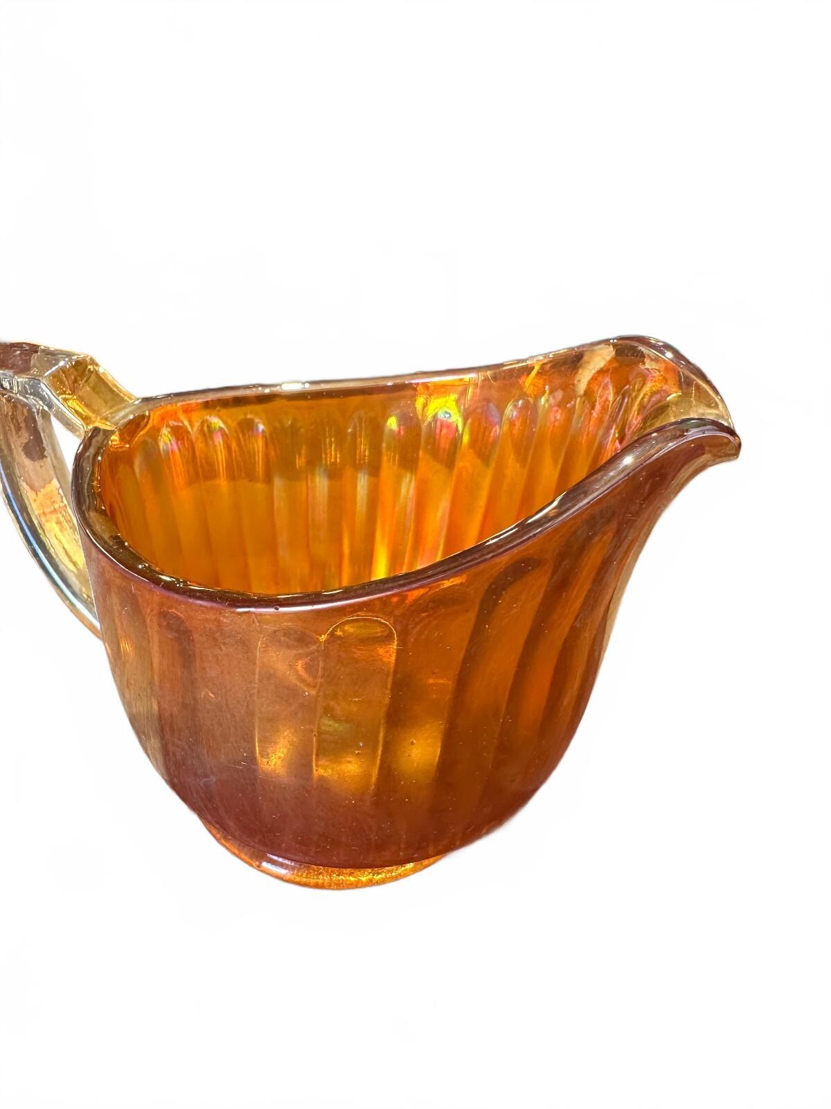 Vintage Marigold Carnival Glass Bowl & Creamer Set