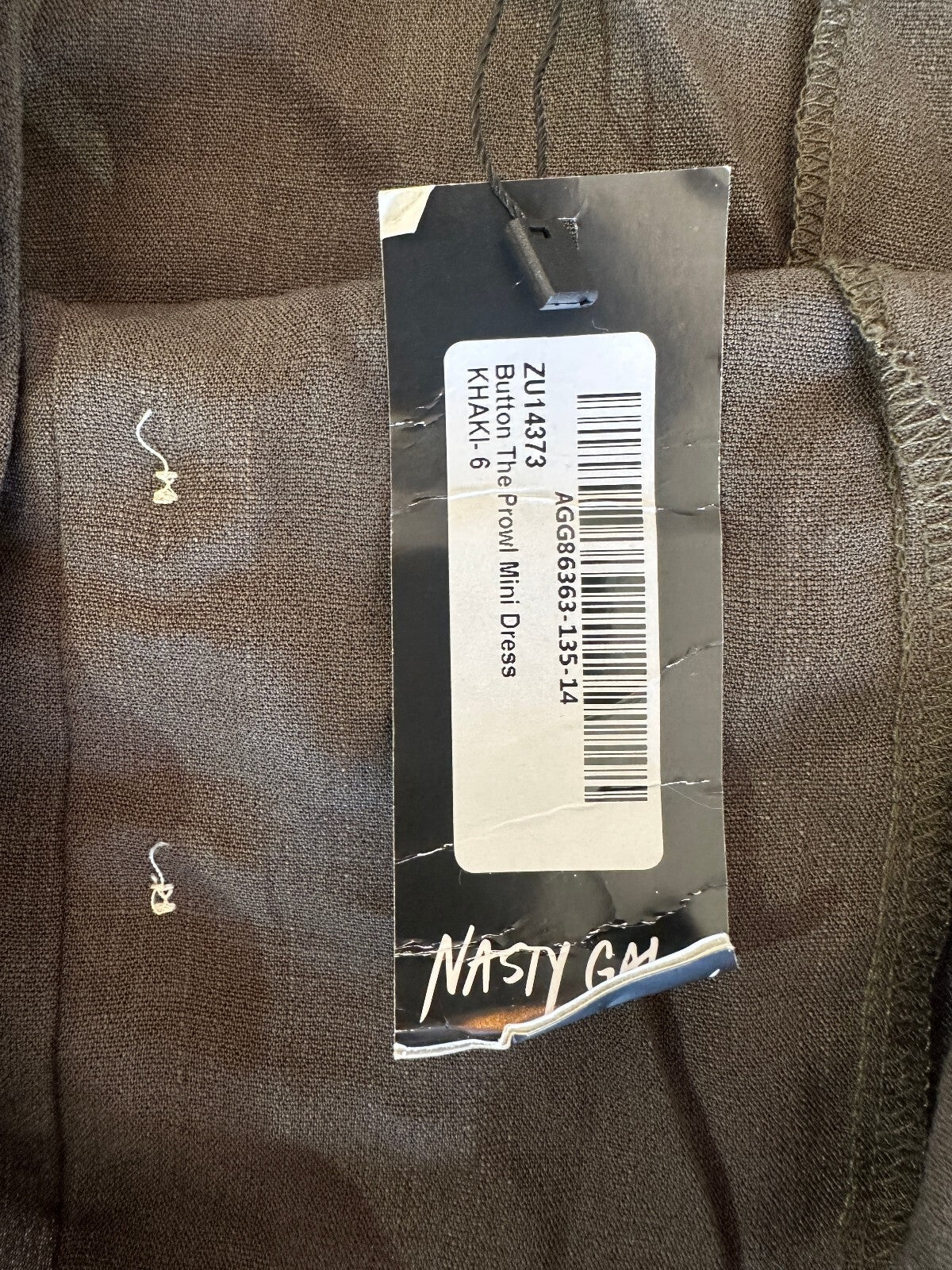 Nasty Gal Khaki Button Front Mini Dress US 2 NWT