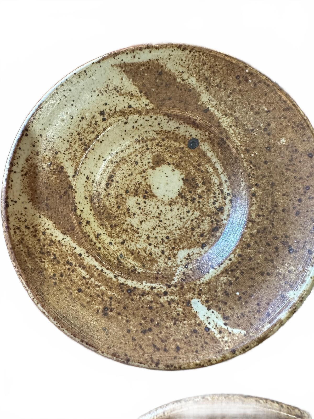 Vintage Studio Pottery Brown Speckled Saucers Set of 5