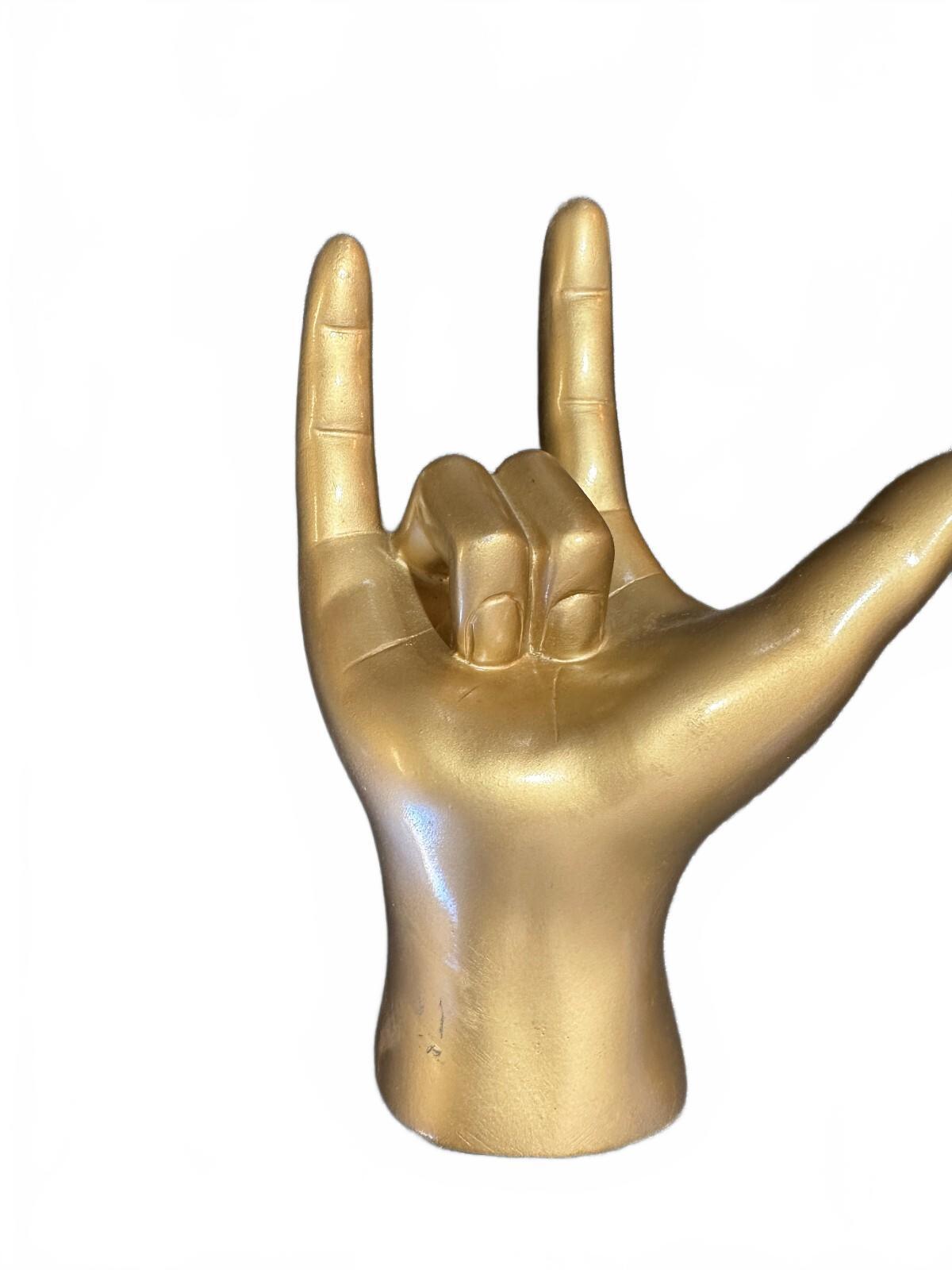 Gold ASL I Love You Hand Sculpture 8 Inch