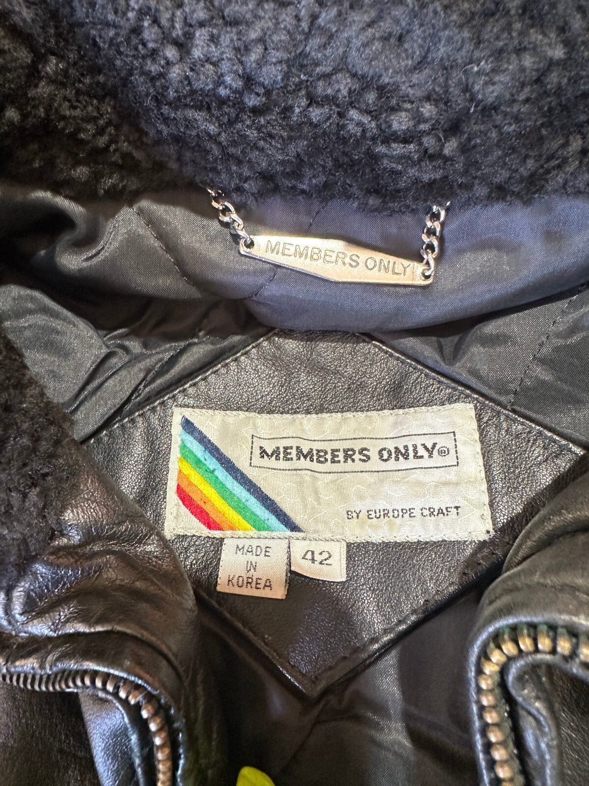 Vintage Members Only Black Leather Bomber Jacket 42