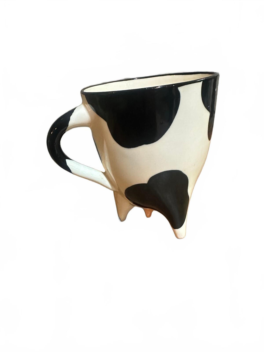 Vintage Cow Udder Mug Black White Ceramic 3 Legged