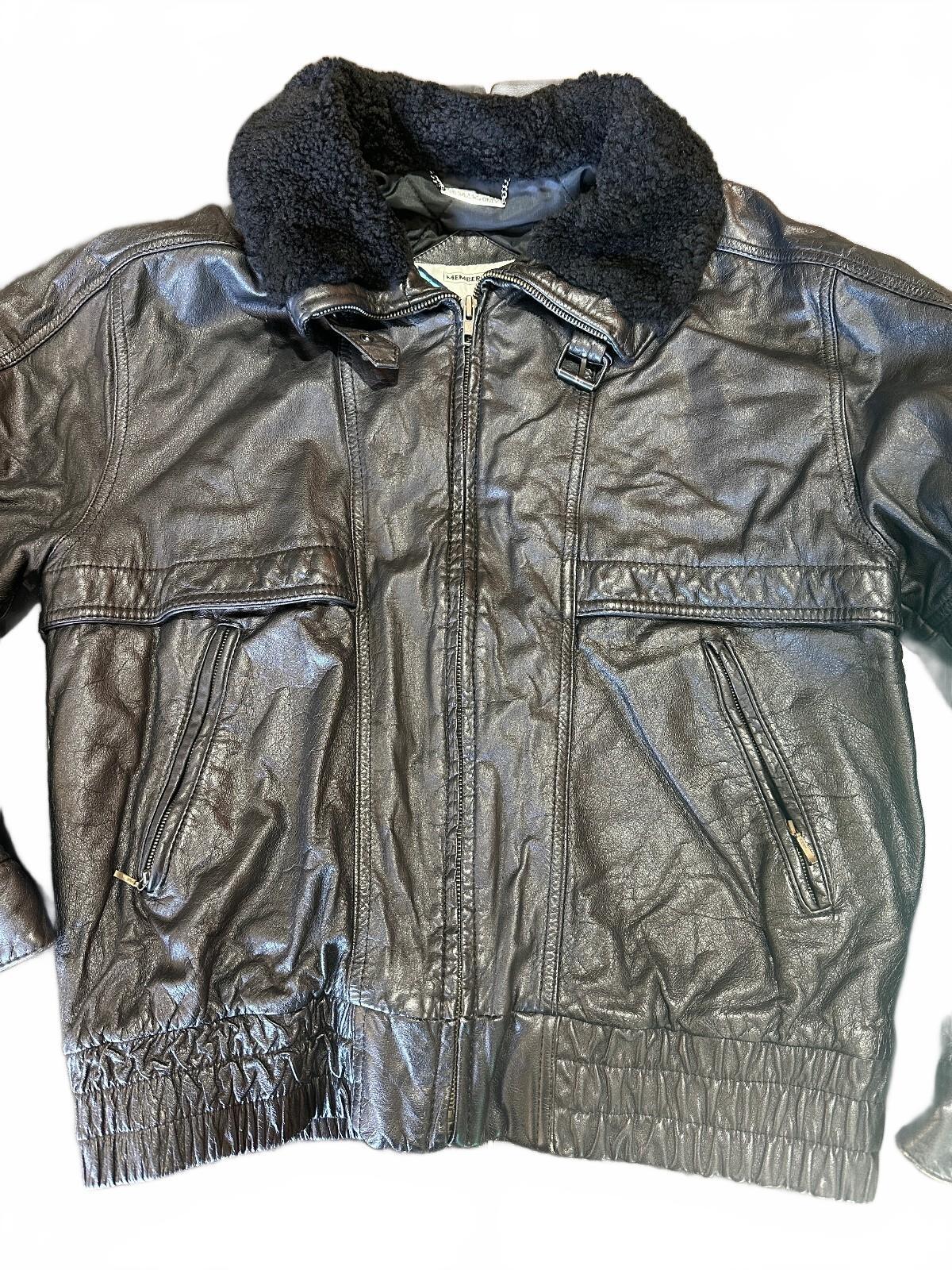 Vintage Members Only Black Leather Bomber Jacket 42