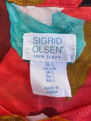 Sigrid Olsen 100% Linen Floral Sleeveless Top