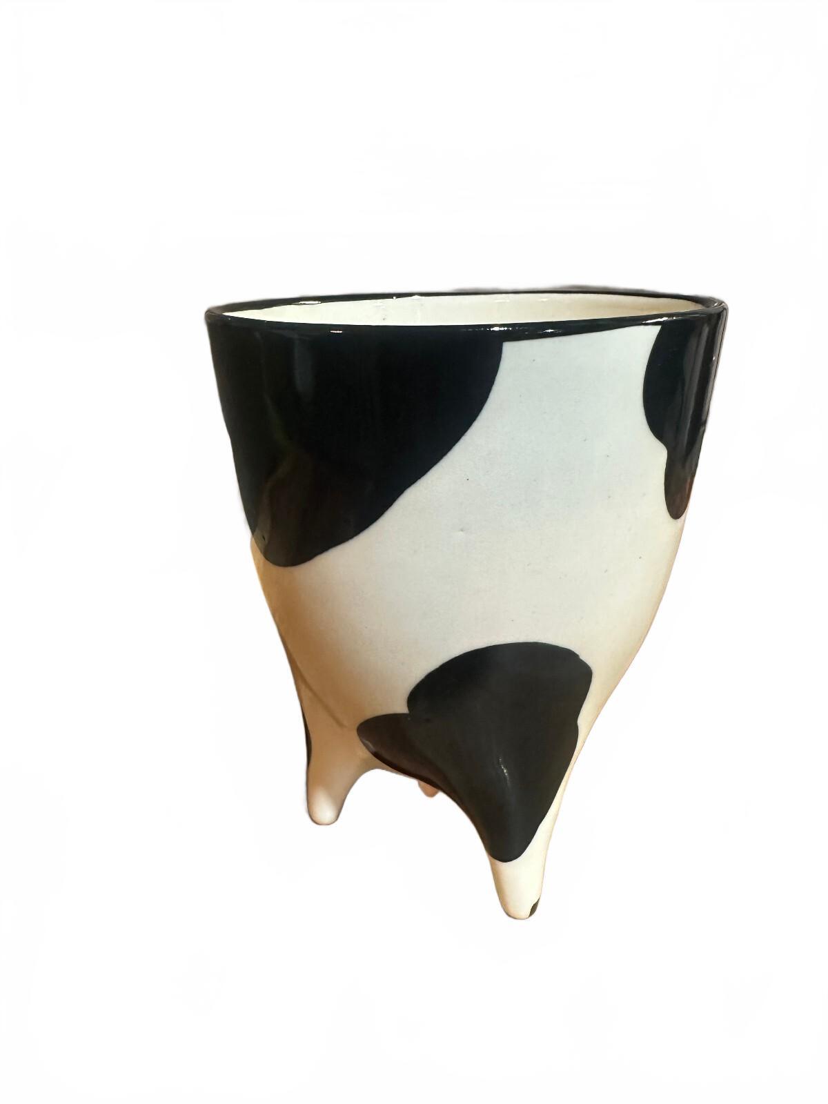 Vintage Cow Udder Mug Black White Ceramic 3 Legged