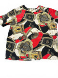 Christie & Jill Silk Print Blouse Red Gold Medium