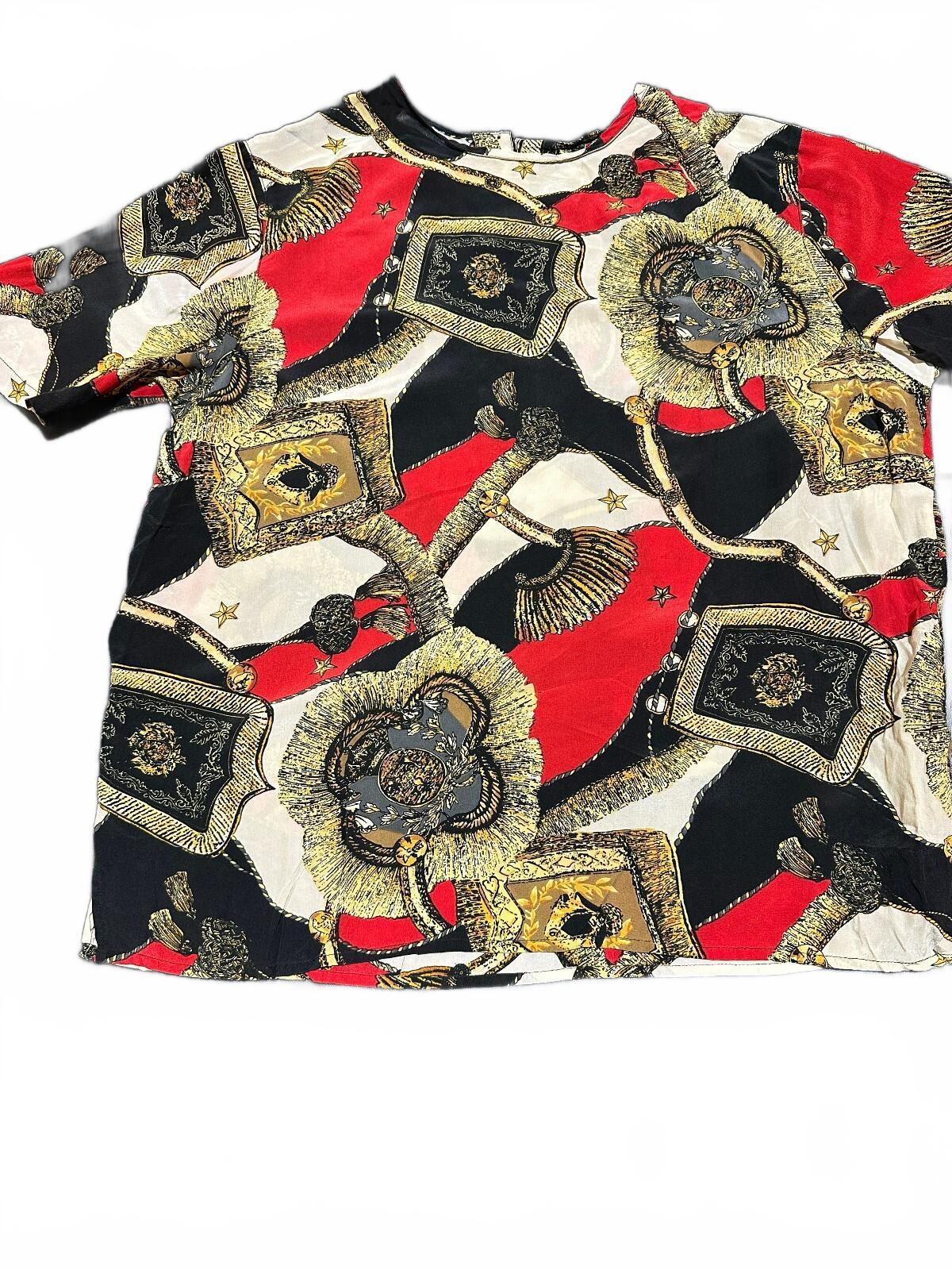 Christie & Jill Silk Print Blouse Red Gold Medium