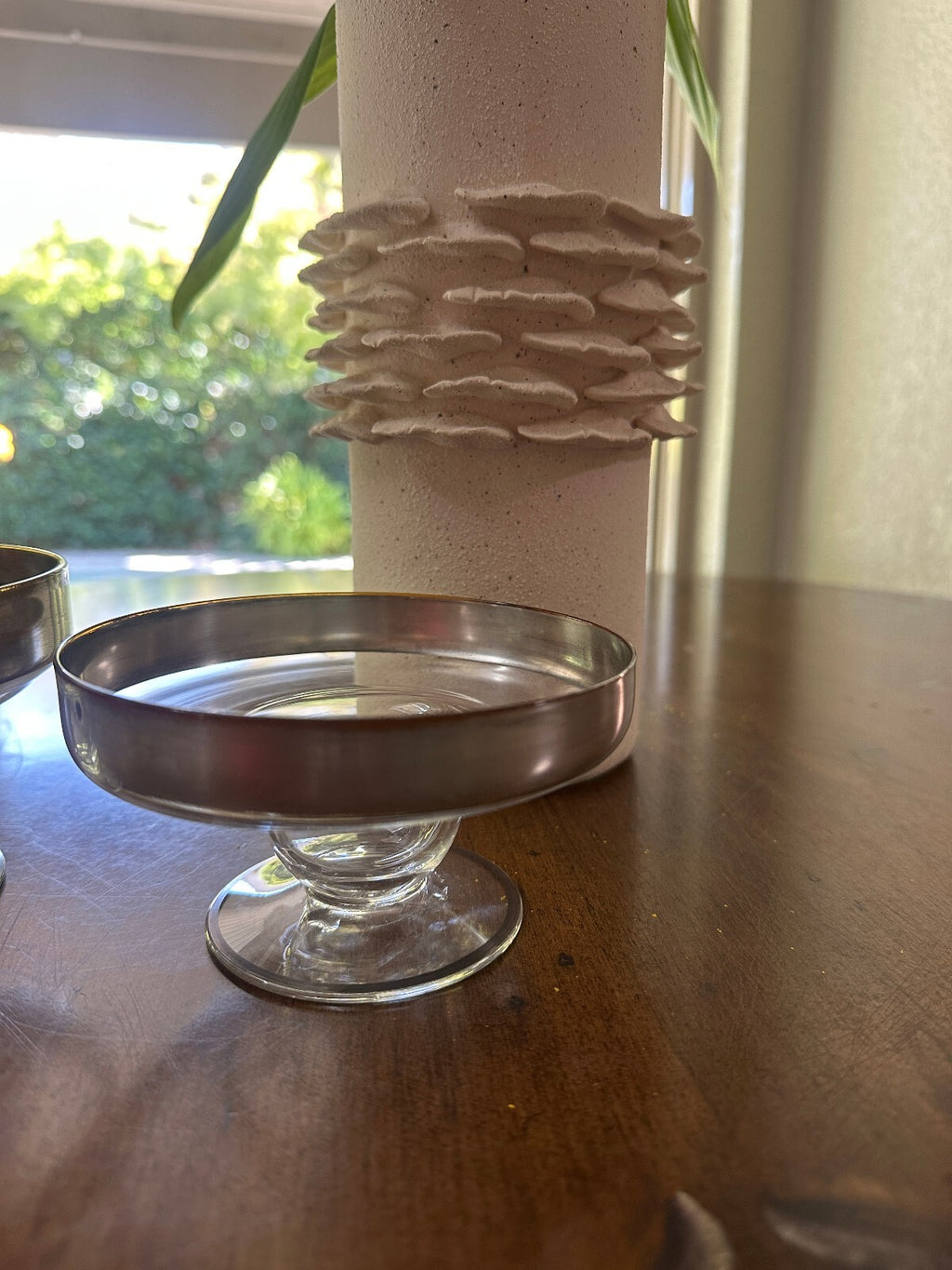 Vintage Silver Band Glass Compotes Set of 2 MCM