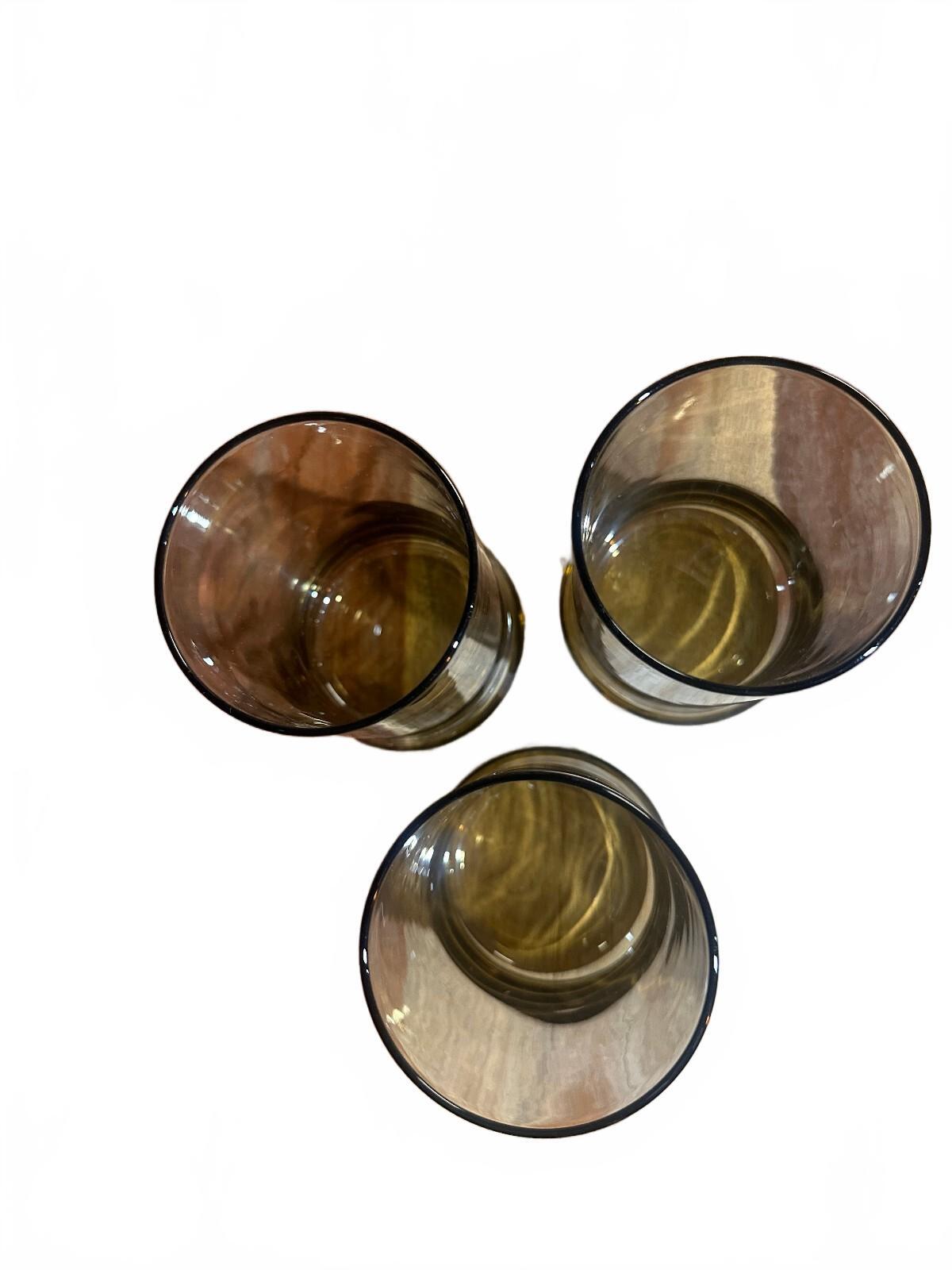 3 Vintage Smoke Brown Glass Tumblers 5 Inch