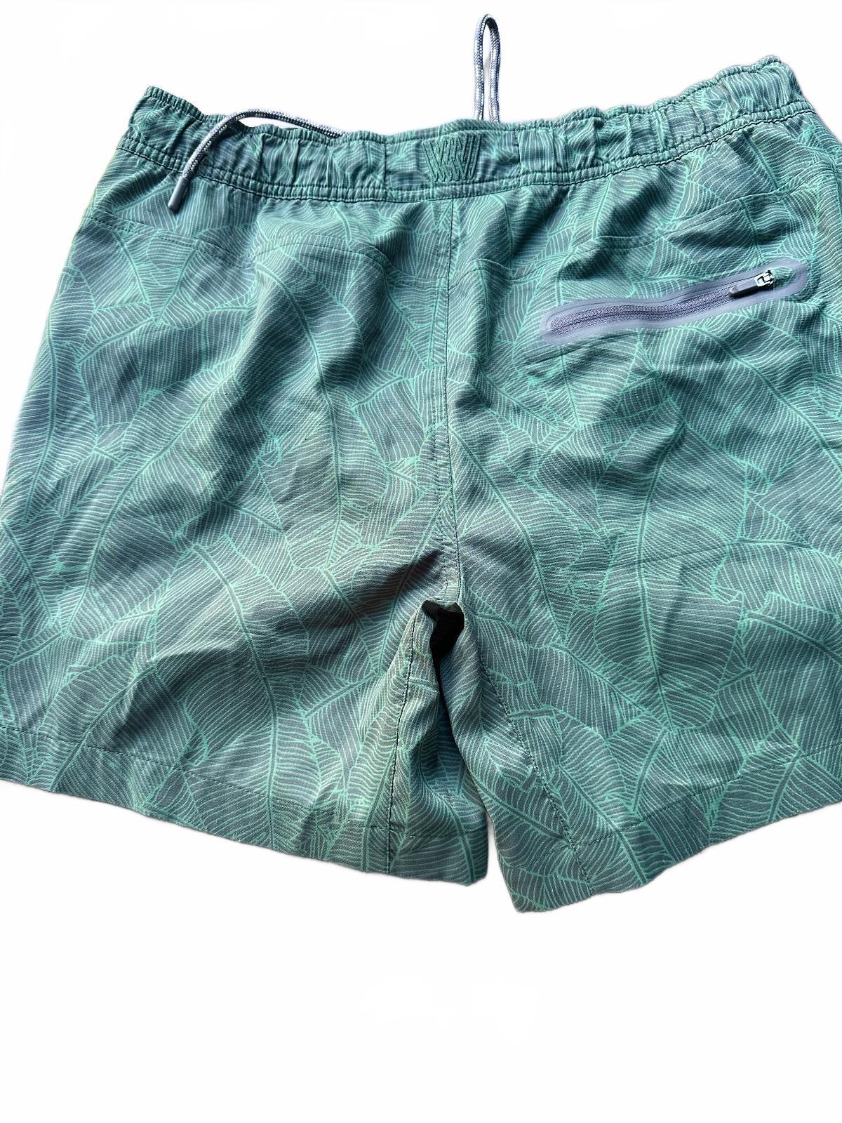 Mack Weldon Leaf Print Swim Trunks Green Medium