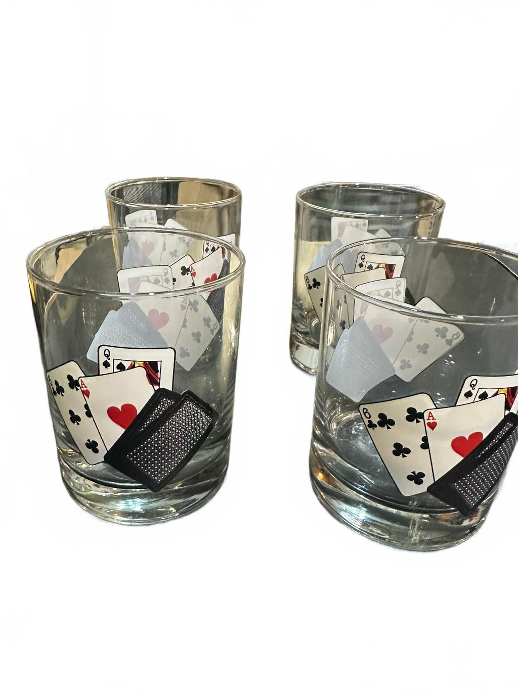 Vintage Poker Playing Card Rocks Glasses Set of 8