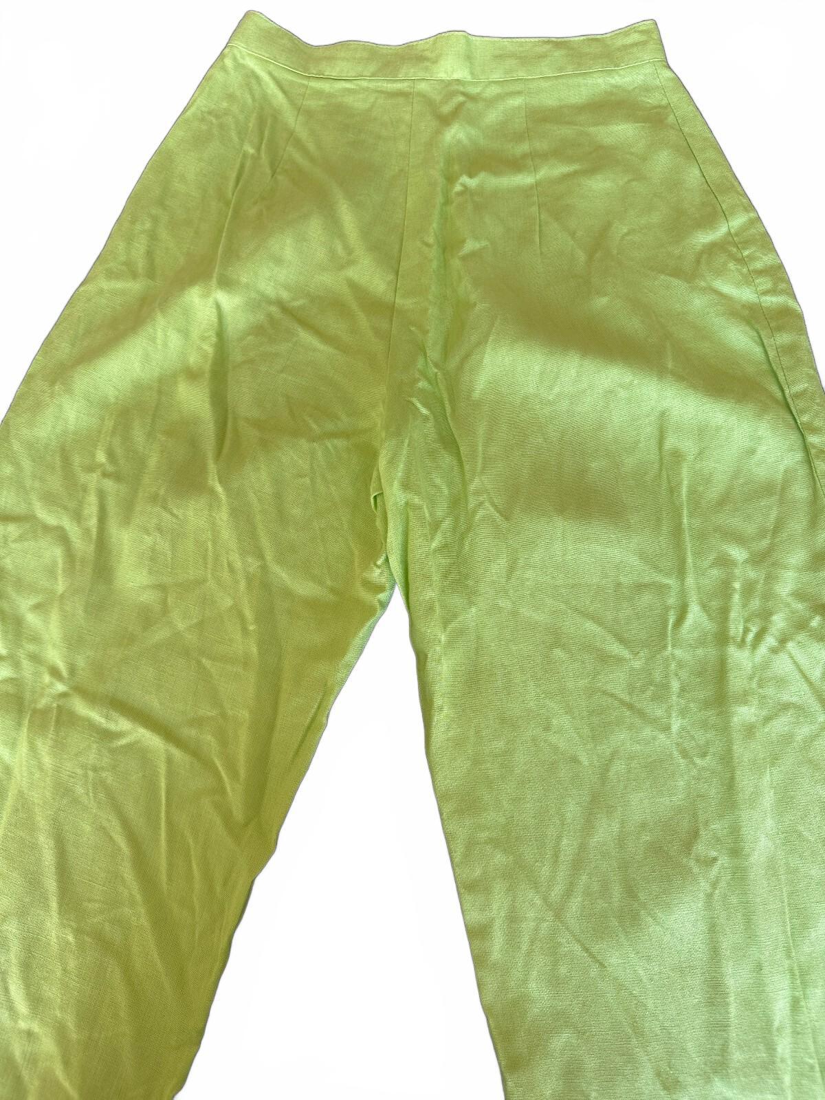 WL Sportswear Lime Green Linen Blend Pants 6 USA