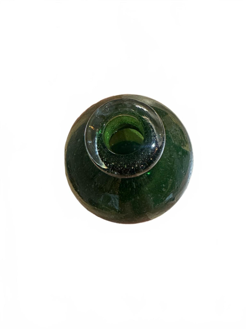 Green Bubble Glass Bottle Vase Applied Rim Vintage Style